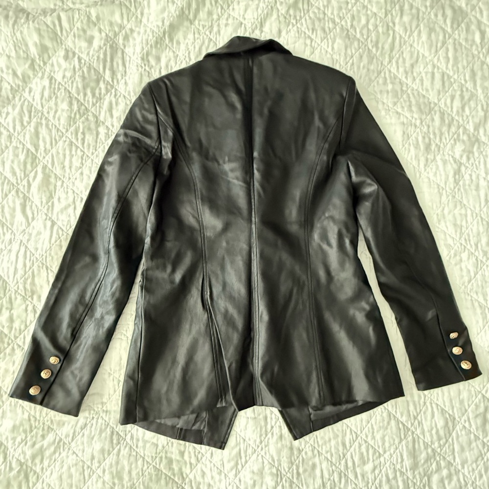 NWT Black Faux Leather Double-Breasted Women's Jacket - Picture 8 of 9